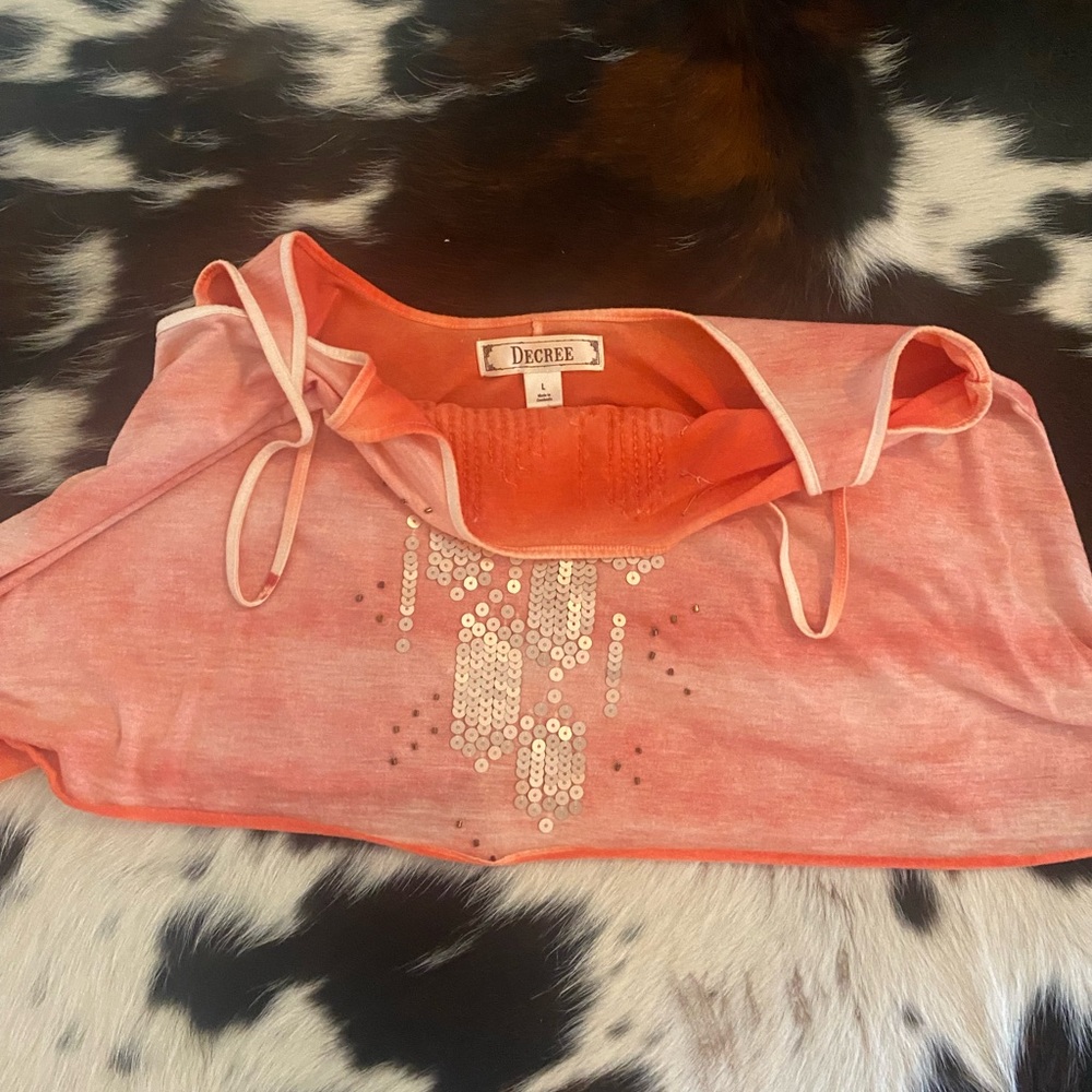 🌟 Just in 🌟 Decree Orange/peach coral 🪸 Sequin Handkerchief Hem Cami tie dyed - Picture 10 of 10